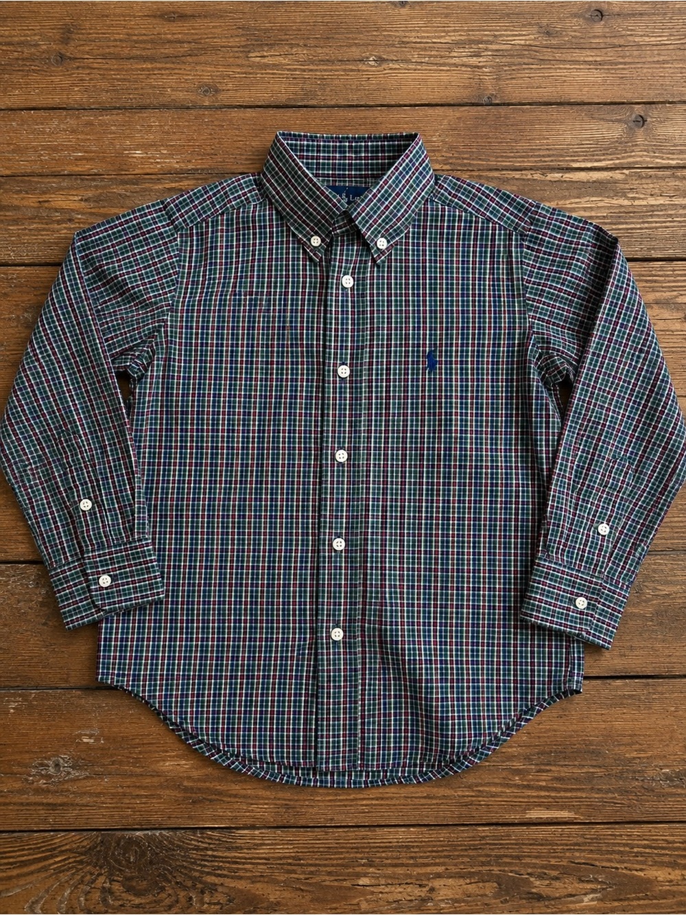 Ralph Lauren Green & white Plaid Button-Down Shirt 4/4T